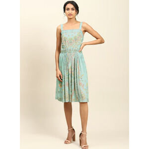 Ritu Kumar Aark'e Mint Green Printed Fit & Flare Dress Square Neck Small